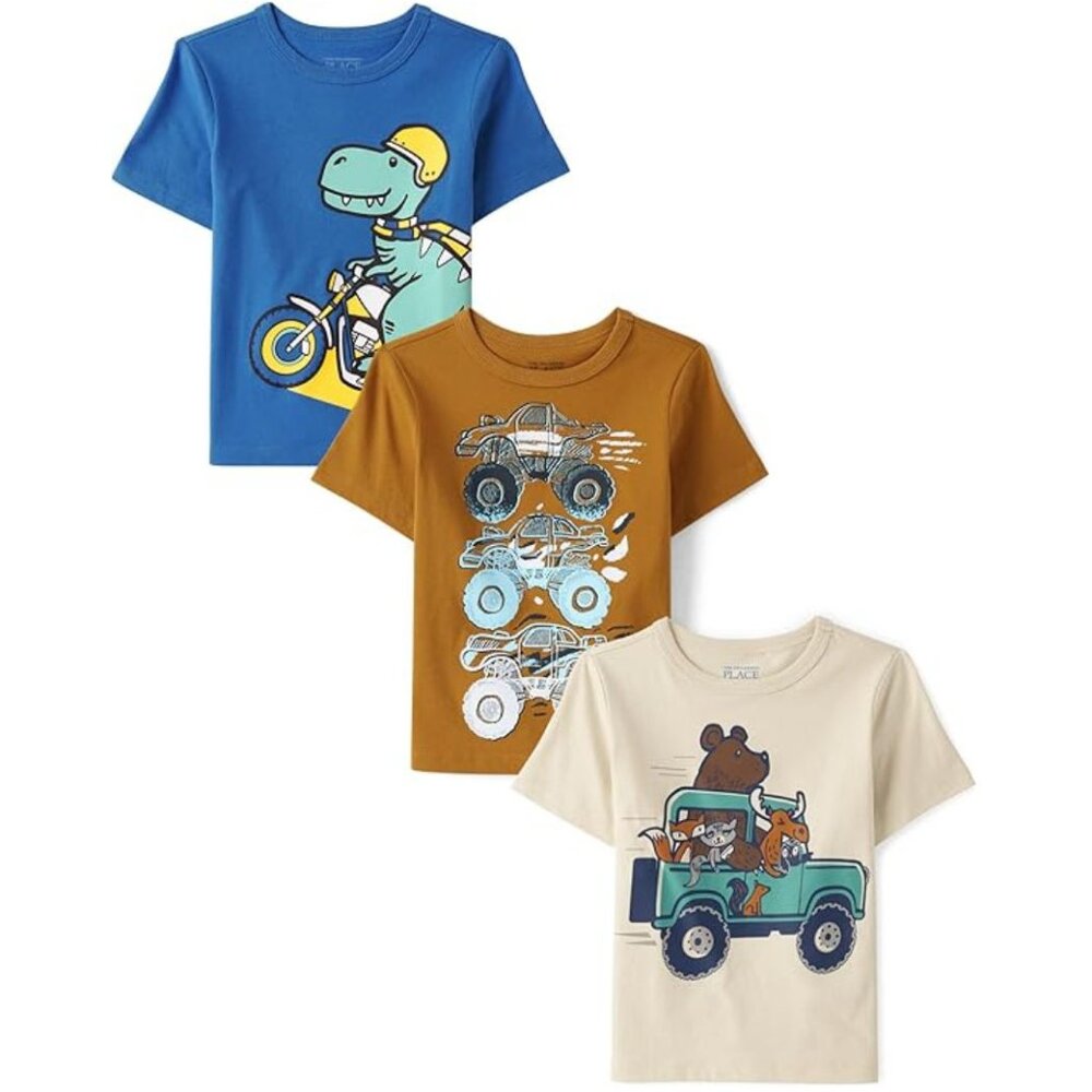 Childrens Place 3 Pack Tee Shirts Dino Trucks Bear Short Sleeves Size 12-18M NEW